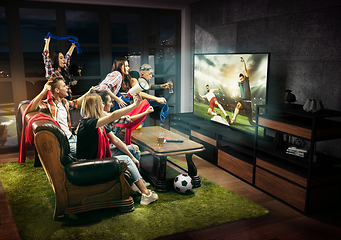 Image showing Group of friends watching TV, match, sport games