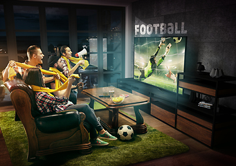 Image showing Group of friends watching TV, football match, sport games