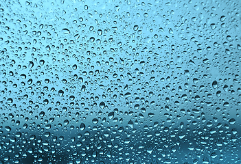 Image showing Water drops on glass, green background