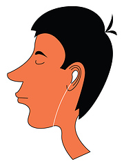 Image showing Cartoon skinny boy with earphones set on isolated white backgrou