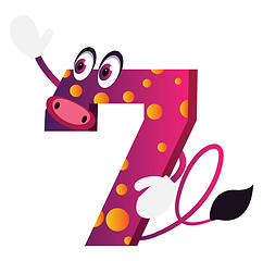 Image showing Purple number seven monster waving illustration vector on white 