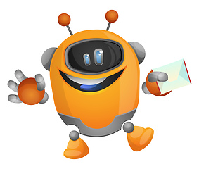 Image showing Cartoon robot carrying an envelope illustration vector on white 