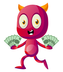 Image showing Devil with money, illustration, vector on white background.