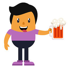 Image showing Man holding beer, illustration, vector on white background.