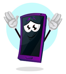 Image showing Mobile emoji with his hands up illustration vector on white back