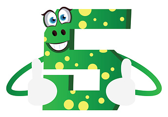 Image showing Number five green monster showing thumbs up illustration vector 