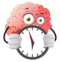 Image showing Brain holding a clock, illustration, vector on white background.