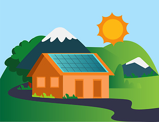 Image showing House in the mountain with solar panels illustration vector on w