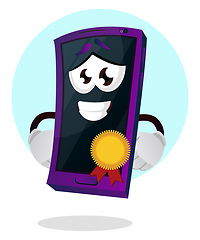 Image showing Mobile emoji with a medal illustration vector on white backgroun