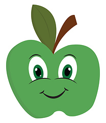 Image showing A happy green apple vector or color illustration