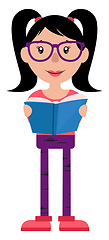 Image showing Teen girl with glasses reading a book illustration vector on whi