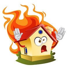 Image showing House on a fire, illustration, vector on white background.