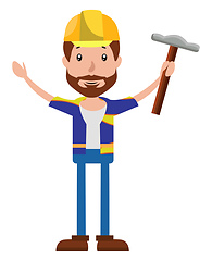 Image showing Cartoon construction worker holding a hammer illustration vector