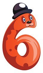 Image showing Orange monster with a hat and number six shape illustration vect