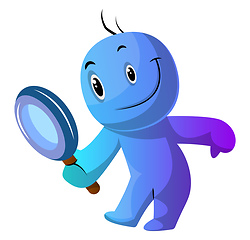 Image showing Blue cartoon caracter holding magnifying glass illustration vect