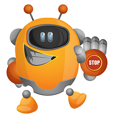 Image showing Cartoon robot with a stop sign on hand illustration vector on wh