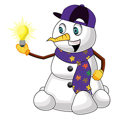 Image showing Snowman with lightbulb illustration vector on white background