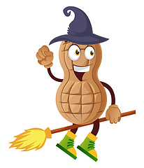 Image showing Peanut flying on broom, illustration, vector on white background