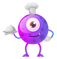 Image showing One eyed purple monster chef illustration vector on white backgr