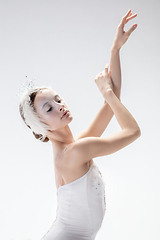 Image showing Young graceful ballerina on white studio background