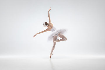 Image showing Young graceful ballerina on white studio background