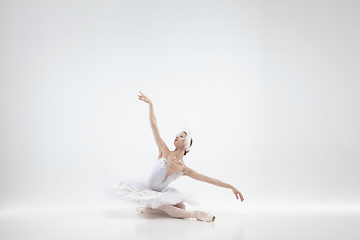 Image showing Young graceful ballerina on white studio background