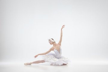 Image showing Young graceful ballerina on white studio background