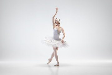 Image showing Young graceful ballerina on white studio background