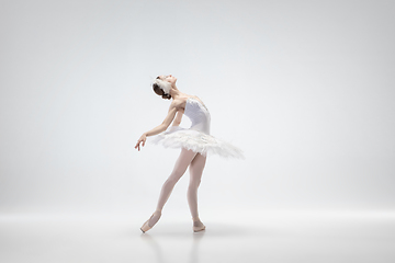 Image showing Young graceful ballerina on white studio background