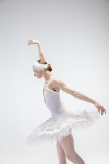 Image showing Young graceful ballerina on white studio background