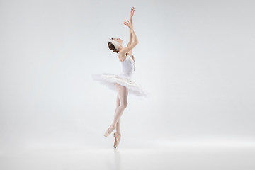 Image showing Young graceful ballerina on white studio background