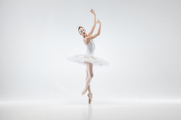 Image showing Young graceful ballerina on white studio background