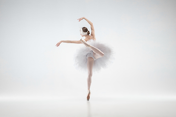 Image showing Young graceful ballerina on white studio background