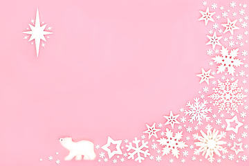 Image showing Christmas Abstract Background with Polar Bear and Snowflakes 