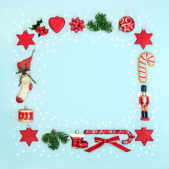 Image showing Christmas Wreath Abstract with Snowflakes and Decorations