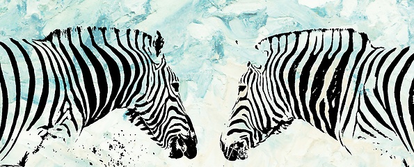 Image showing Portrait of two Zebras abstract