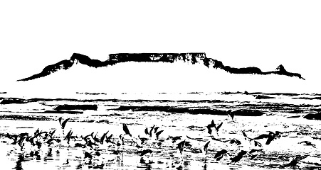 Image showing Silhouette of Table Mountain monochrome