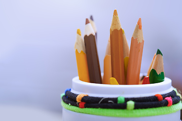 Image showing Color pencils in the plastic jar