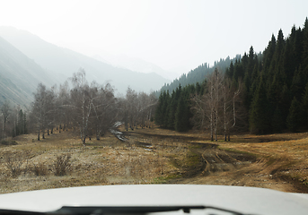 Image showing Road trip through the nature of Europe. Car point of view