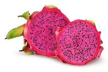 Image showing Dragon fruit two halves one behind the other