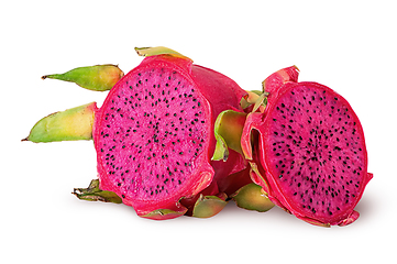 Image showing Dragon fruit two halves unfolded isolated on white