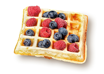 Image showing French waffle with berries top wiev isolated on white