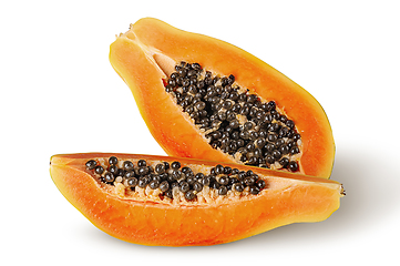 Image showing Half and quarter ripe papaya top wiev