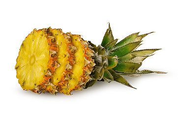 Image showing Pineapple slice with top and slices isolated on white