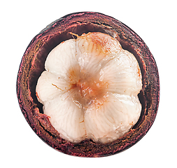 Image showing Ripe opened mangosteen top view isolated on white