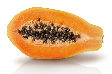 Image showing Single half ripe papaya isolated on white