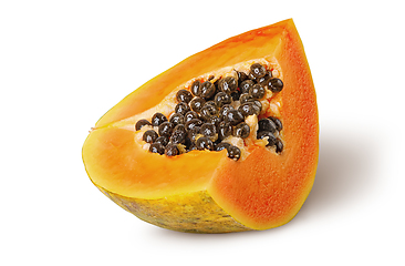 Image showing Single segment of ripe papaya isolated on white