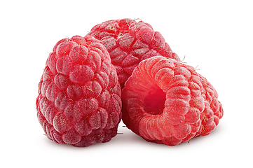 Image showing Small heap of raspberries isolated on white