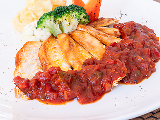 Image showing Grilled chicken breast with barbecue sauce