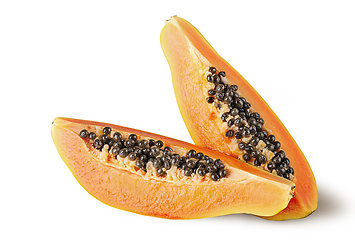 Image showing Two quarters of ripe papaya one after another